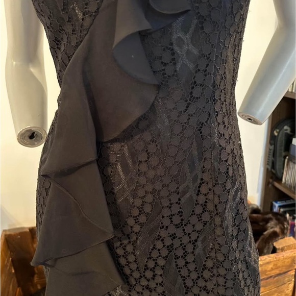 Black Ruffled and Lace Cocktail Dress - Picture 3 of 10